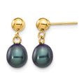 14k 6-7mm Black Rice Freshwater Cultured Pearl Post Dangle Earrings
