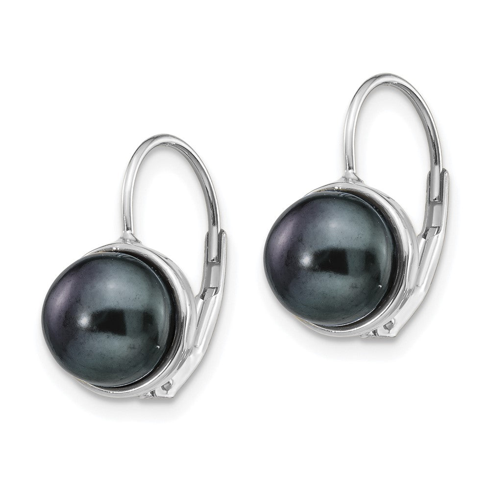 14K White Gold 6-7mm Black Button FW Cultured Pearl Leverback Earrings