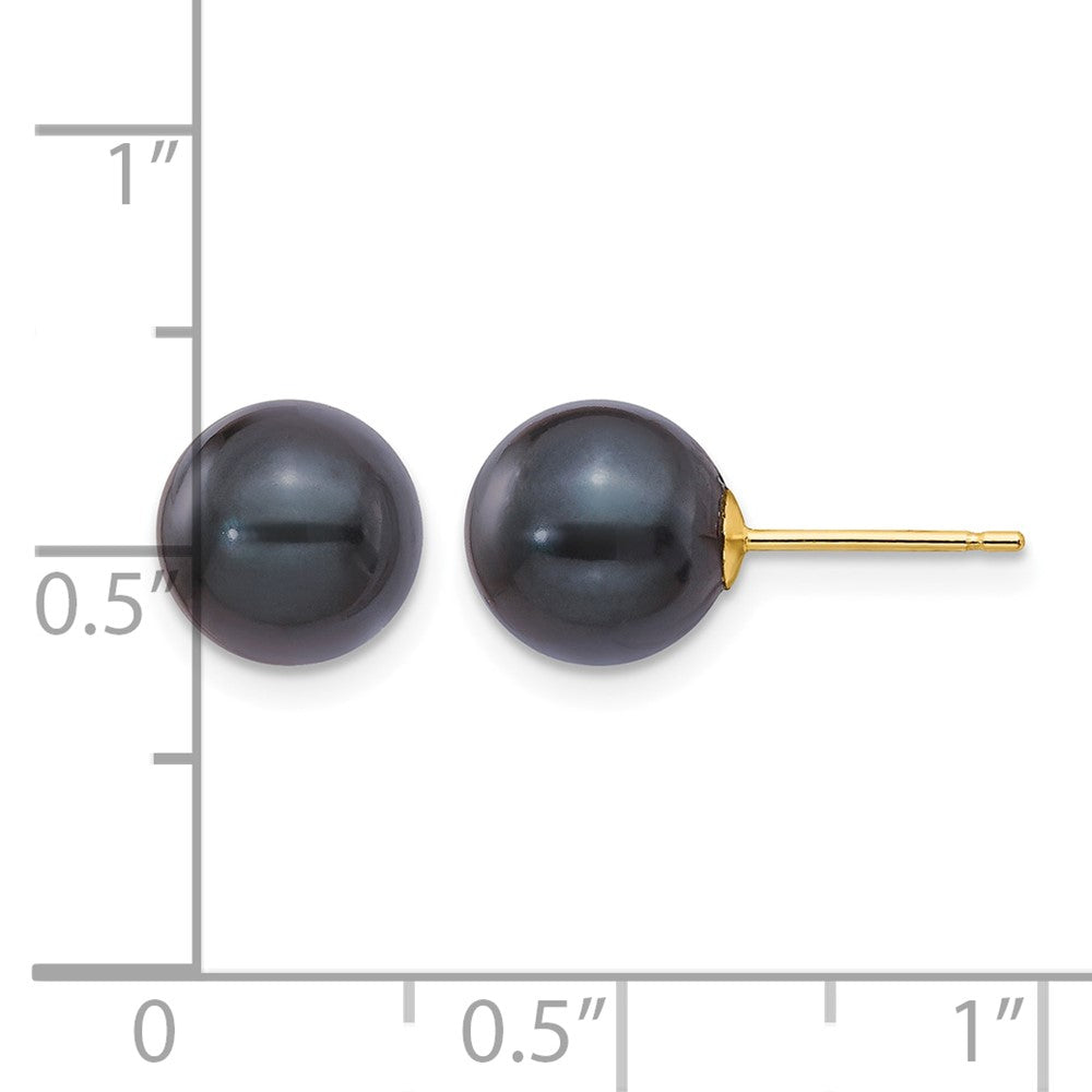 14k 8-9mm Round Black Saltwater Akoya Cultured Pearl Stud Post Earrings