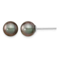14k WG 8-9mm Black Round Saltwater Cultured Tahitian Pearl Post Earrings