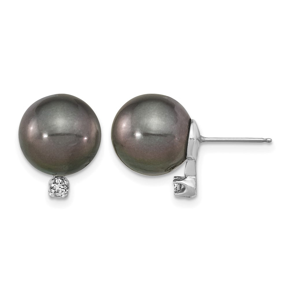 14k WG 10-11mm Rd Saltwater Cultured Tahitian Pearl .10ct Dia. Post Earring