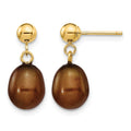 14k 7-8mm Brown Rice Freshwater Cultured Pearl Post Dangle Earrings
