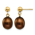 14k 8-9mm Brown Freshwater Cultured Pearl Post Dangle Earrings