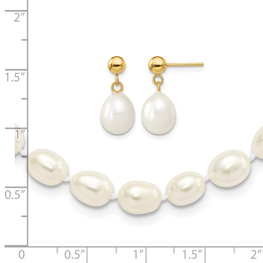 14k 7-8mm Rice FW Cultured Pearl 18 in. Necklace & Post Earring Set