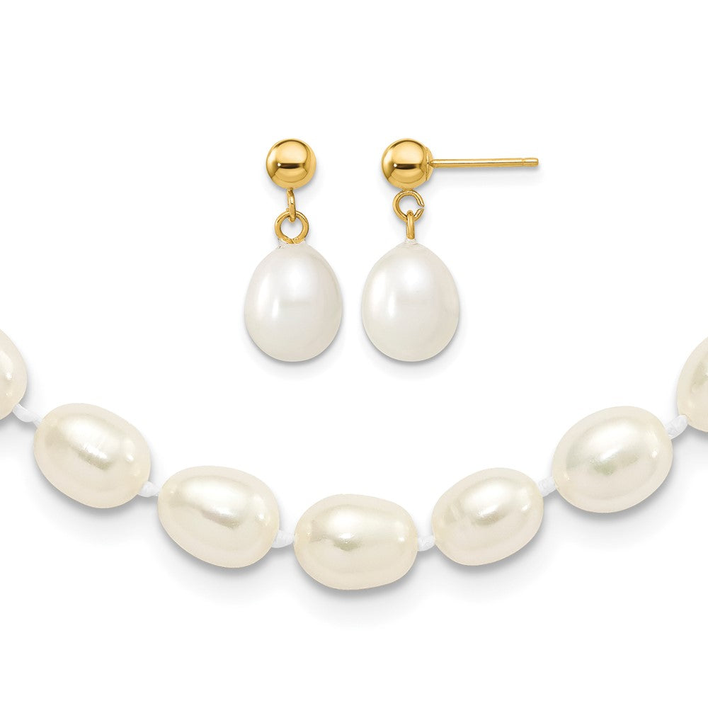 14k 7-8mm Rice FW Cultured Pearl 18 in. Necklace & Post Earring Set