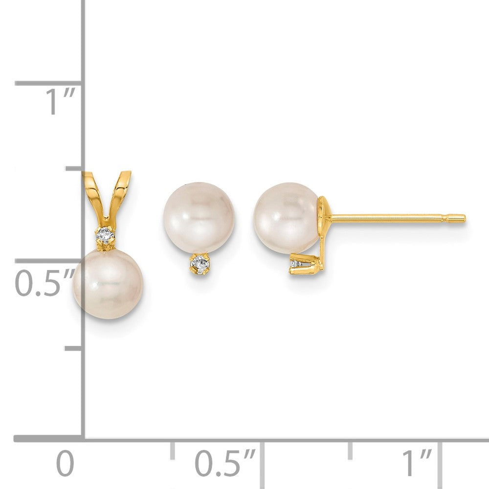 14K 5-6mm Saltwater Akoya Cultured Pearl & Dia. Earring & Pendant Set
