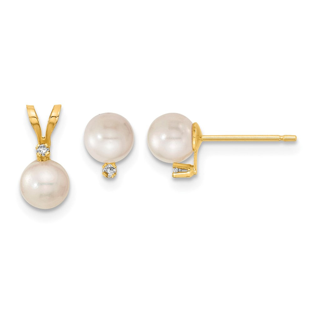14K 5-6mm Saltwater Akoya Cultured Pearl & Dia. Earring & Pendant Set