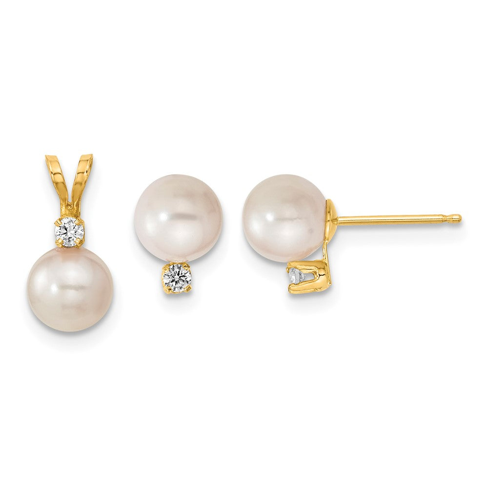 14K 6-7mm Saltwater Akoya Cultured Pearl & Dia. Earrings & Pendant Set