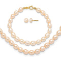 14k Pink FW Cultured Pearl 12"" Necklace, 5"" Bracelet & Earring Set