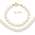 14k White FW Cultured Pearl 12"" Necklace, 4"" Bracelet & Earring Set