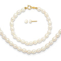 14k White FW Cultured Pearl 14 in. Necklace, 5 in. Bracelet & Earring Set