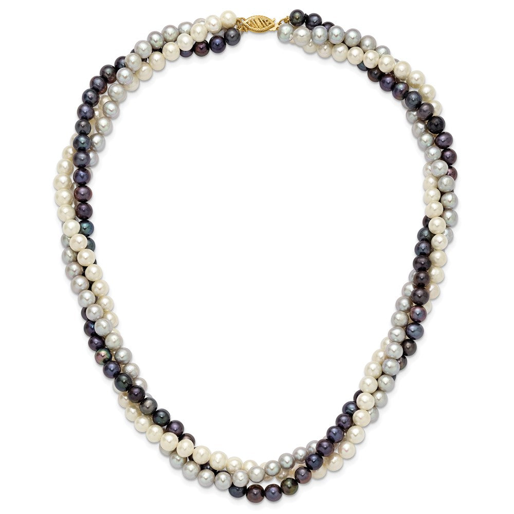 14K 6-7mm Multicolor Freshwater Cultured Pearl 3-strand Necklace