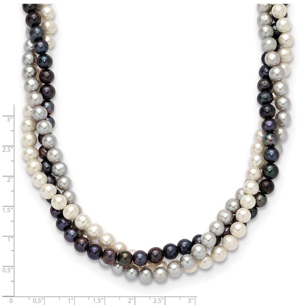 14K 6-7mm Multicolor Freshwater Cultured Pearl 3-strand Necklace