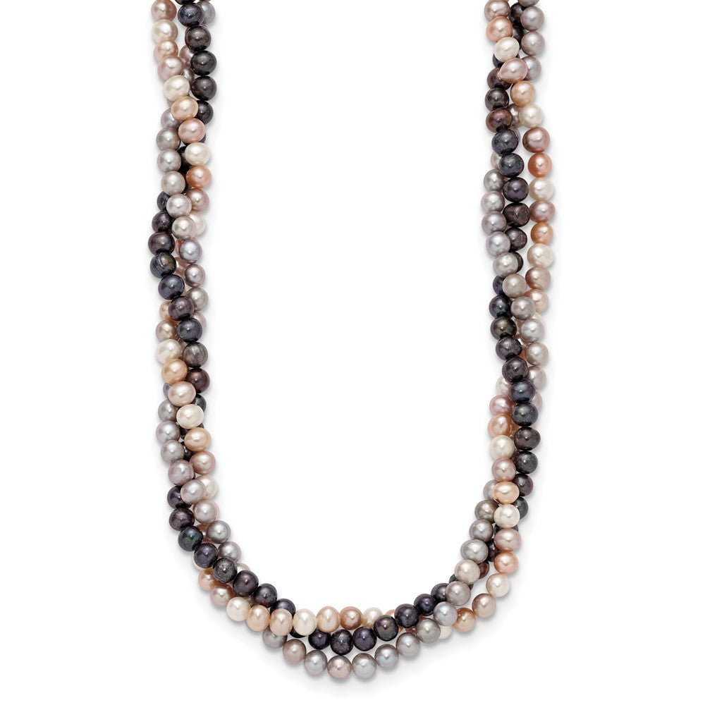 14K White Gold 6-7mm Multicolor Freshwater Cultured Pearl 3-strand Necklace
