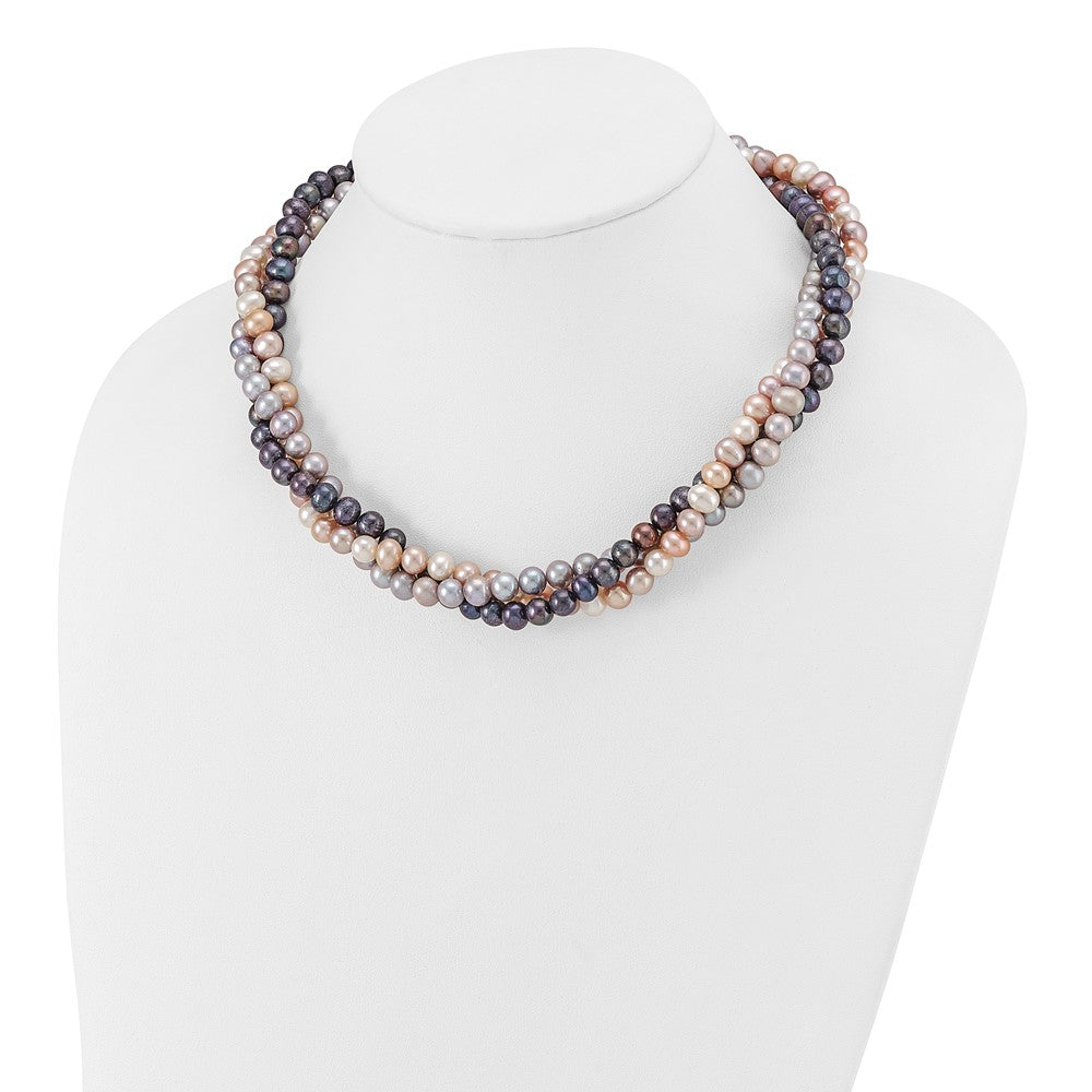 14K White Gold 6-7mm Multicolor Freshwater Cultured Pearl 3-strand Necklace