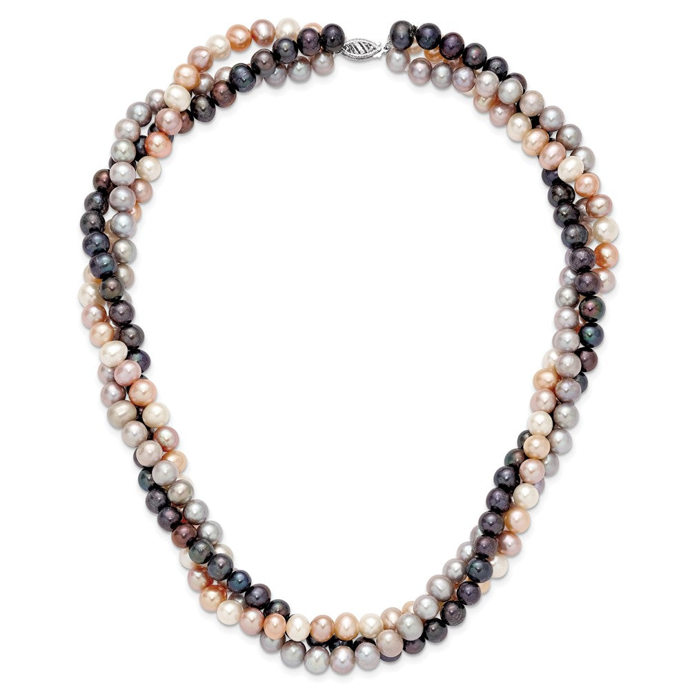 14K White Gold 6-7mm Multicolor Freshwater Cultured Pearl 3-strand Necklace