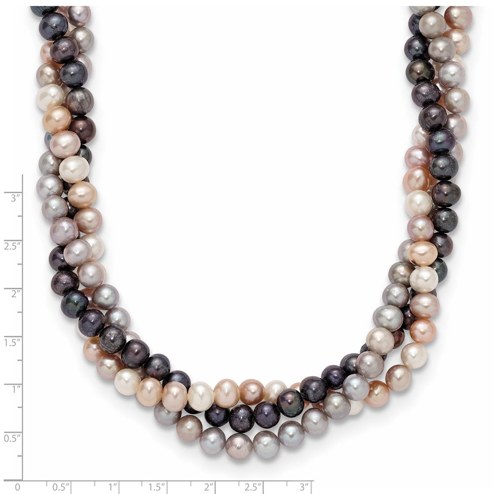 14K White Gold 6-7mm Multicolor Freshwater Cultured Pearl 3-strand Necklace