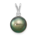 14k WG 10-11mm Round Saltwater Cultured Tahitian Pearl .05ct Dia. Pendant