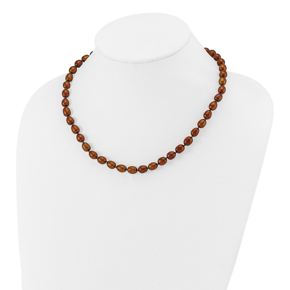 14k 7-8mm Brown Rice Freshwater Cultured Pearl Necklace