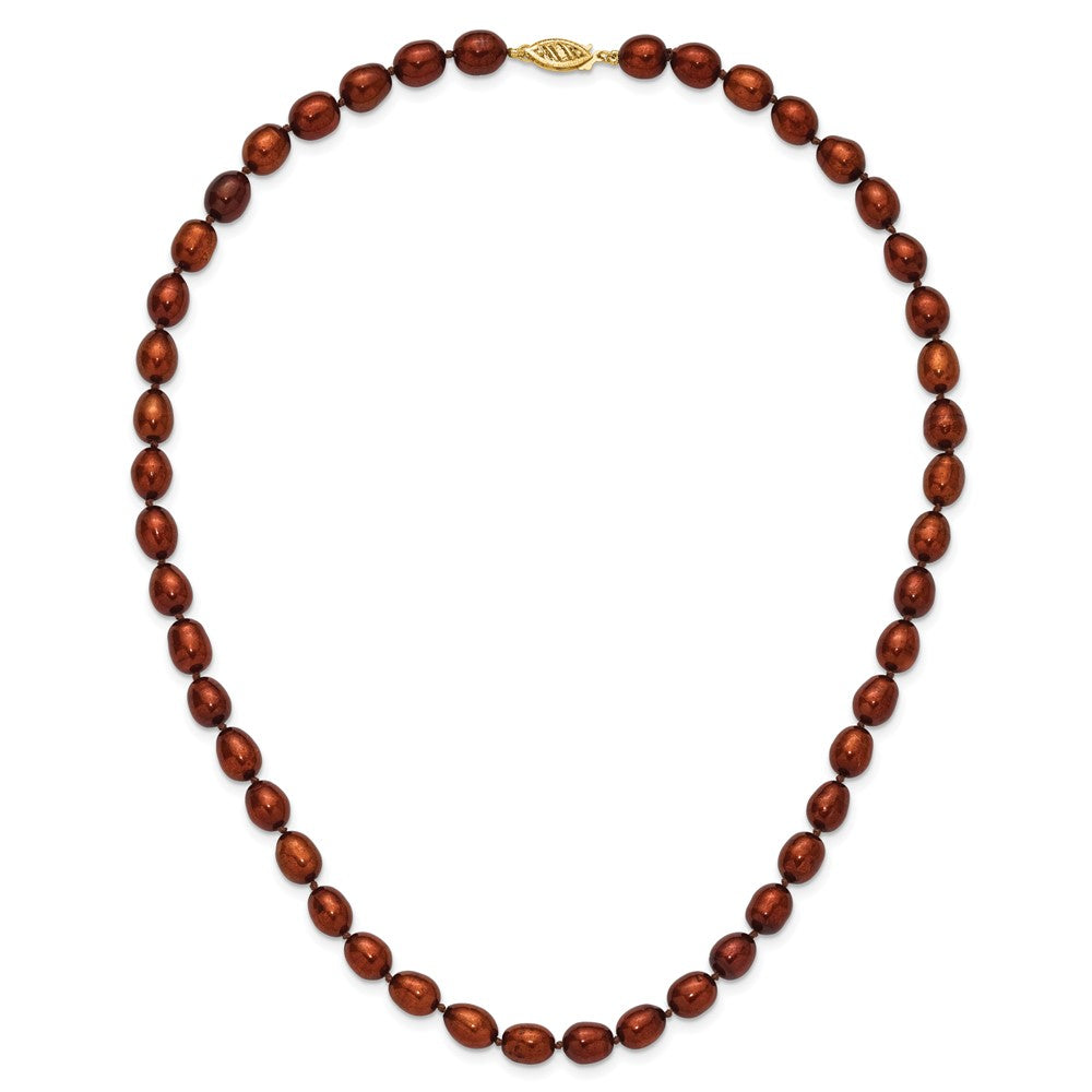 14k 7-8mm Brown Rice Freshwater Cultured Pearl Necklace