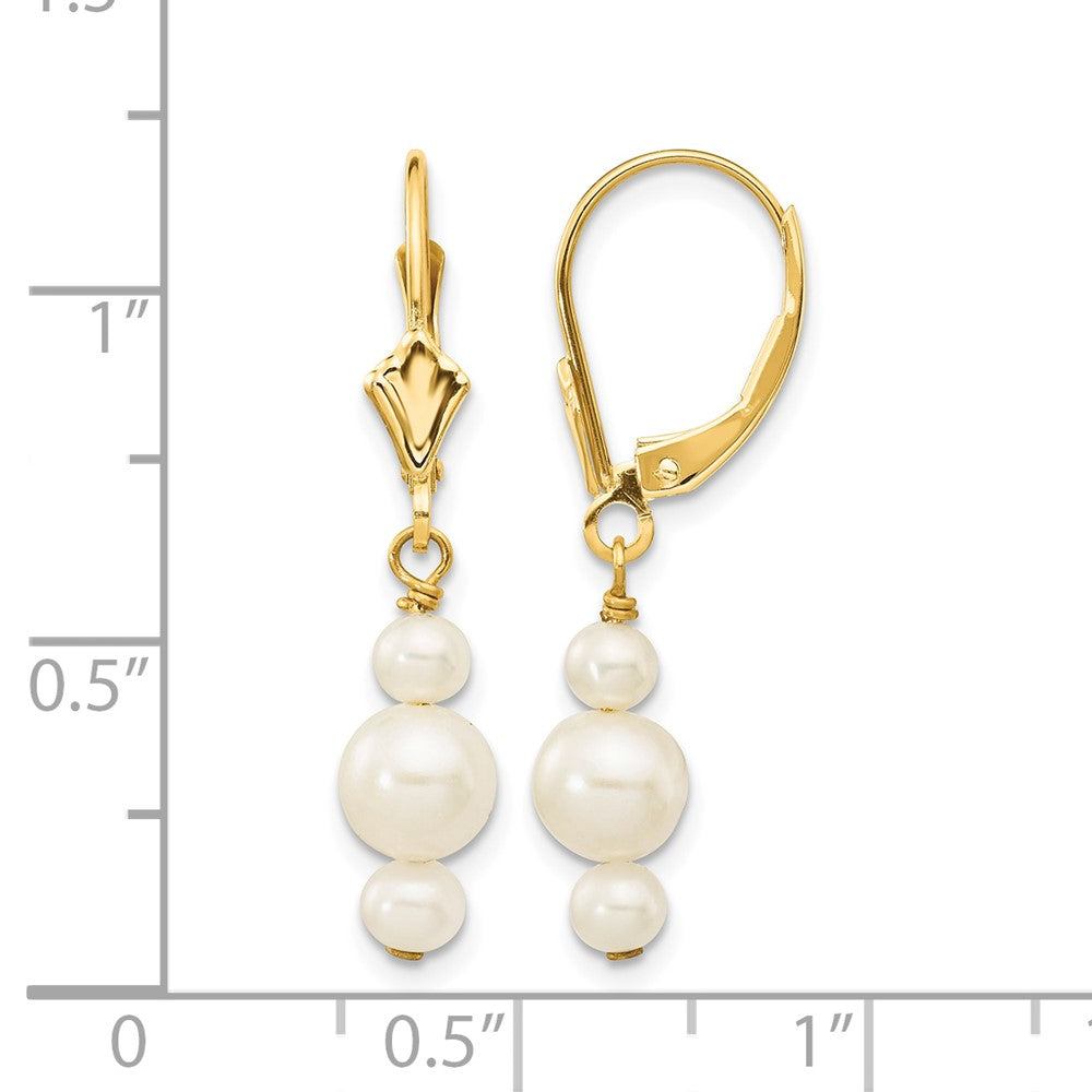14K 3-3.5mm & 5-5.5mm Semi-Round FWC Pearl Leverback Dangle Earrings