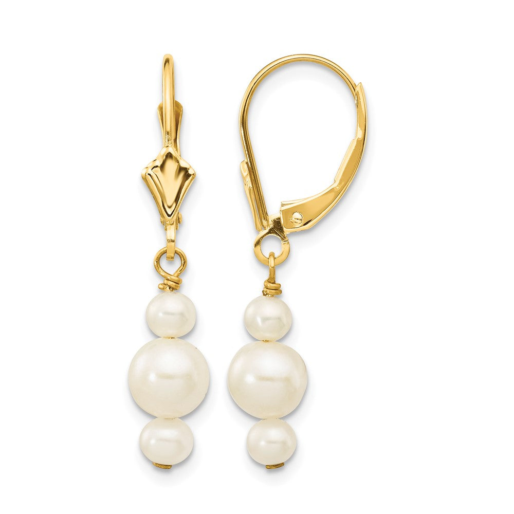 14K 3-3.5mm & 5-5.5mm Semi-Round FWC Pearl Leverback Dangle Earrings