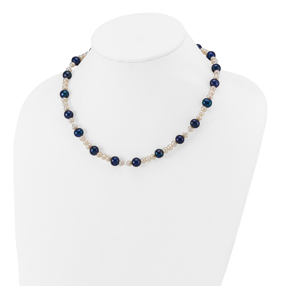 14K WG Black and White Semi-round Freshwater Cultured Mirror Bead Necklace