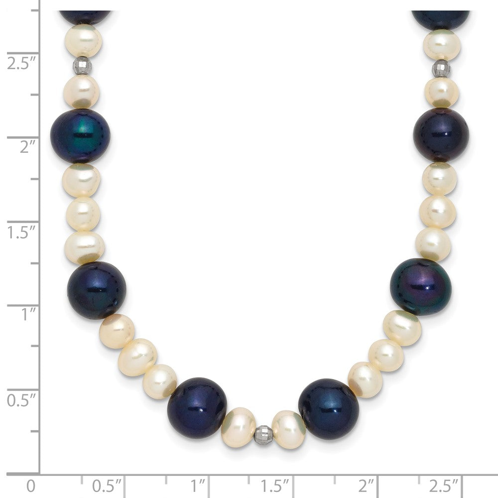 14K WG Black and White Semi-round Freshwater Cultured Mirror Bead Necklace
