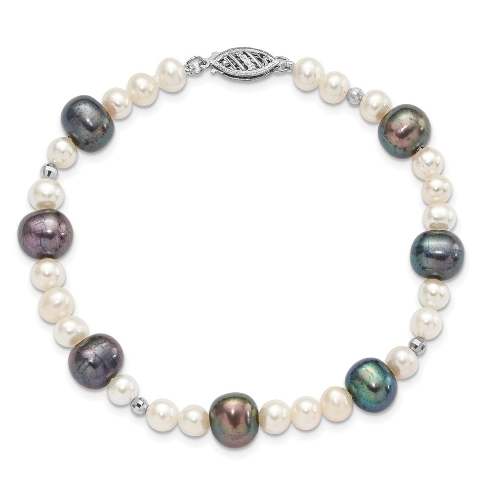 14K WG Black and White Semi-round Freshwater Cultured Mirror Bead Bracelet