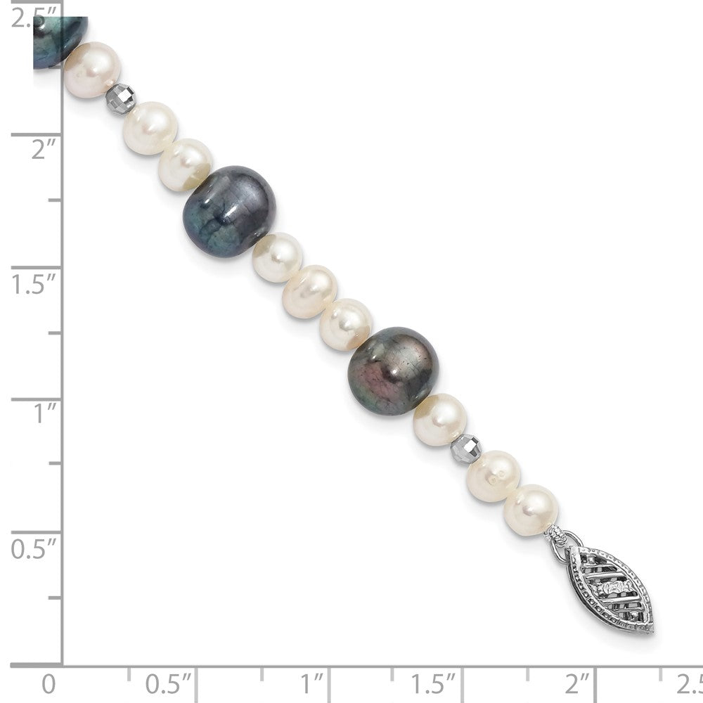 14K WG Black and White Semi-round Freshwater Cultured Mirror Bead Bracelet