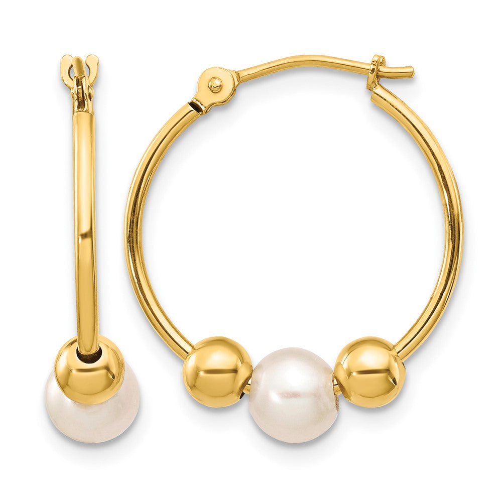 14K 5-6mm White Semi-round Freshwater Cultured Pearl Polished Hoop Earring