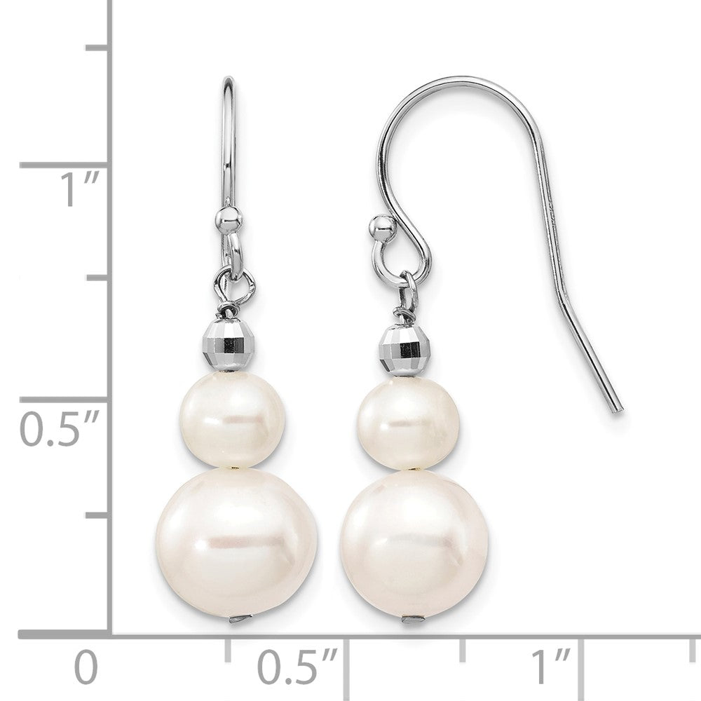 14K White Gold 6-9mm Semi-round FWC Pearl Graduated Dangle Earrings