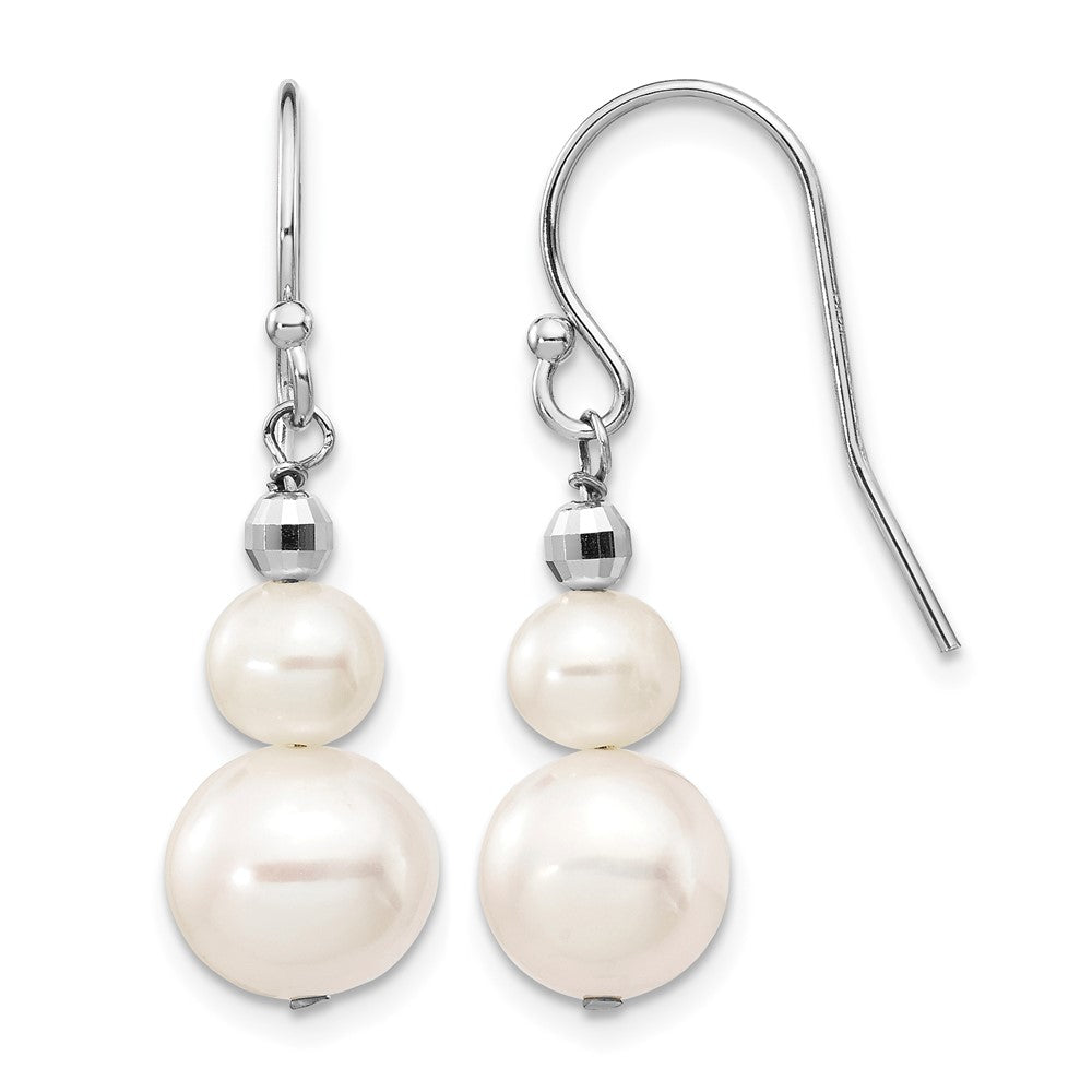14K White Gold 6-9mm Semi-round FWC Pearl Graduated Dangle Earrings