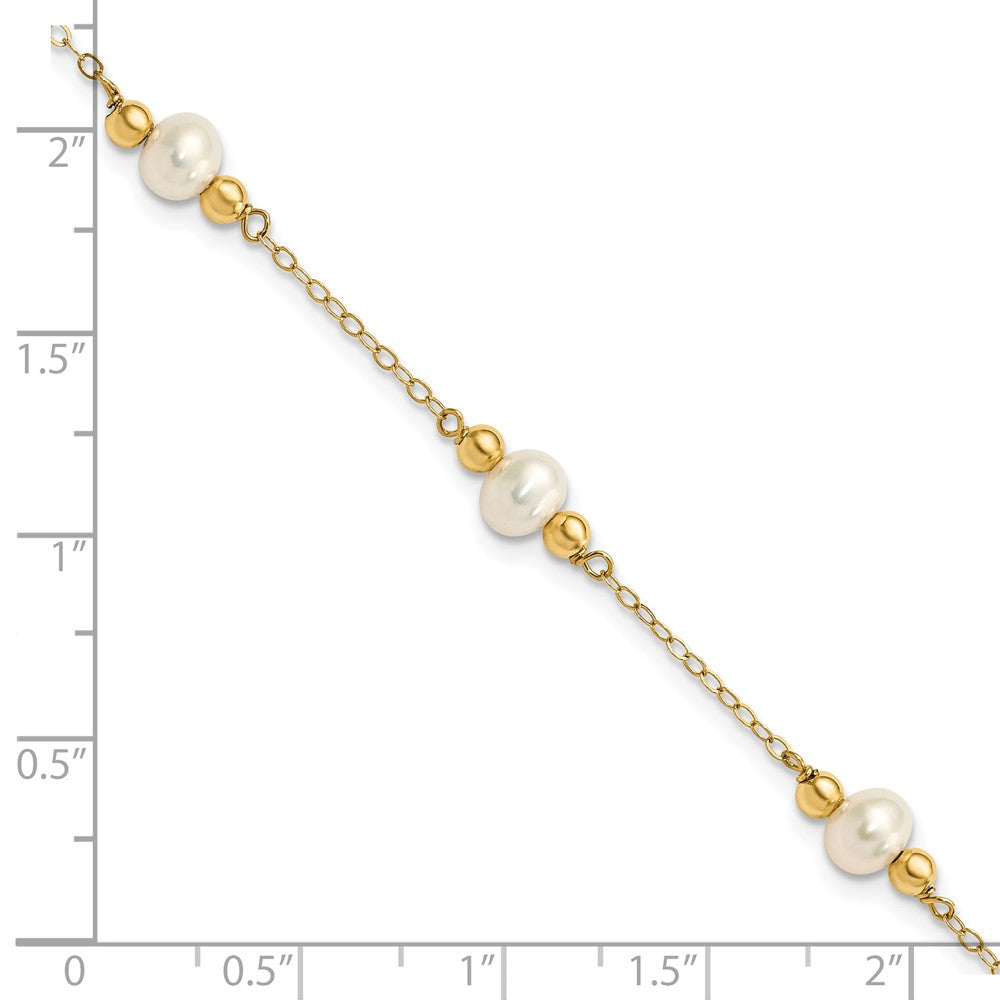 14K 5-6mm White Near Round FW Cultured Pearl Bead 5-station Bracelet