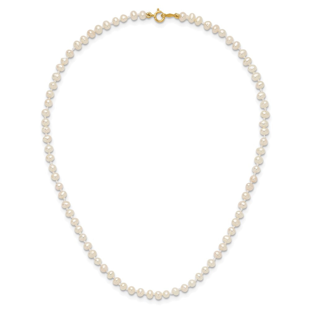 14k 3-4mm White Semi Round Freshwater Cultured Pearl Necklace