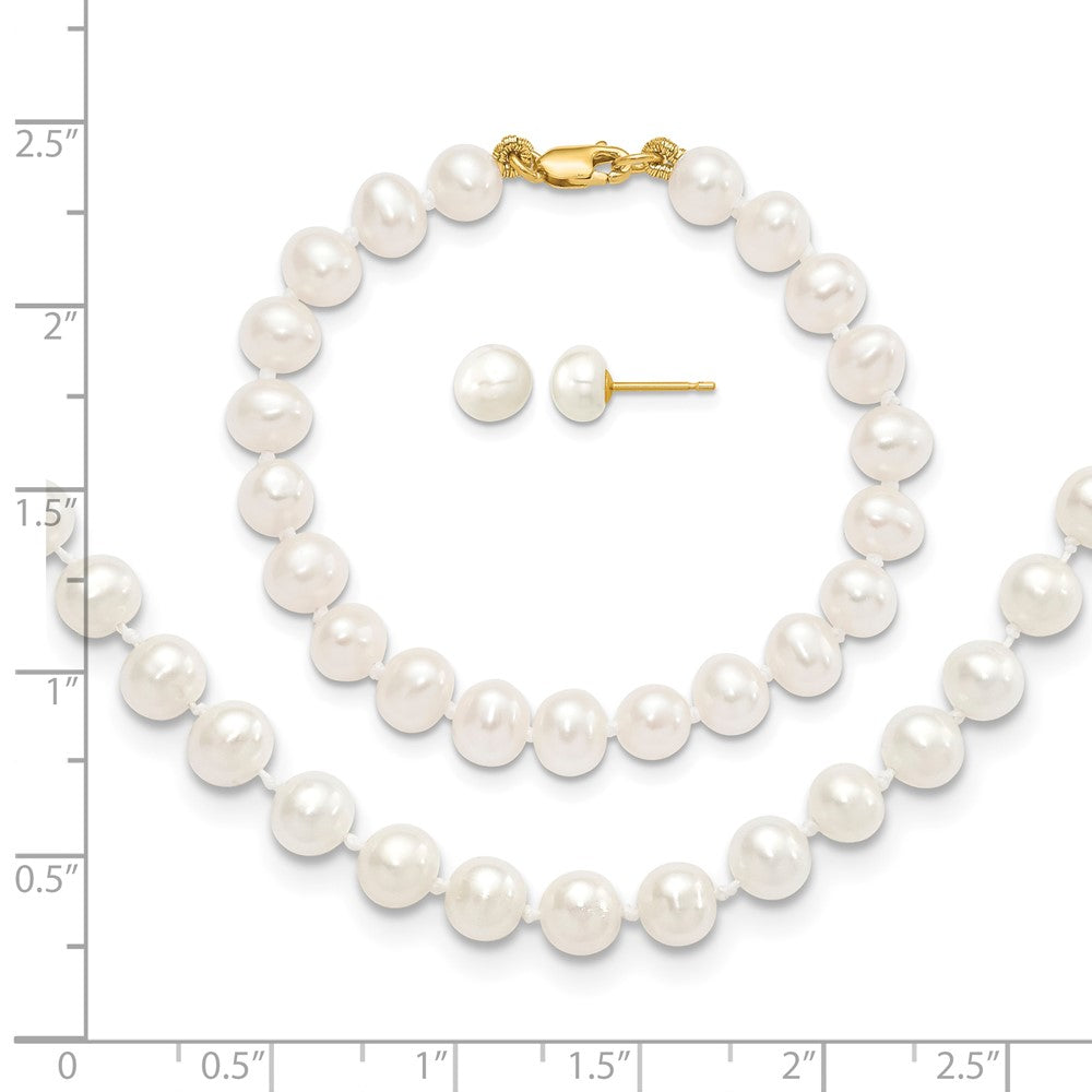 14k 5-6mm FW Cultured Pearl 5in Bracelet, 14in Necklace & Earring Set