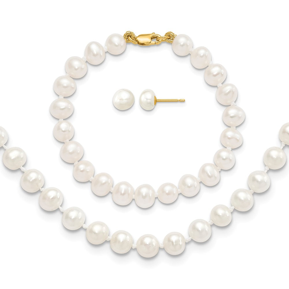 14k 5-6mm FW Cultured Pearl 5in Bracelet, 14in Necklace & Earring Set