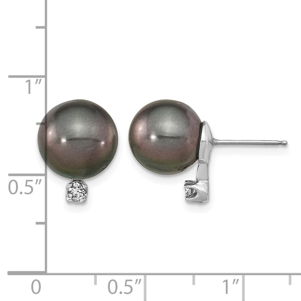 14k WG 9-10mm Rd Saltwater Cultured Tahitian Pearl .10ct Dia. Post Earring