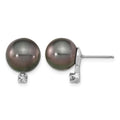 14k WG 9-10mm Rd Saltwater Cultured Tahitian Pearl .10ct Dia. Post Earring