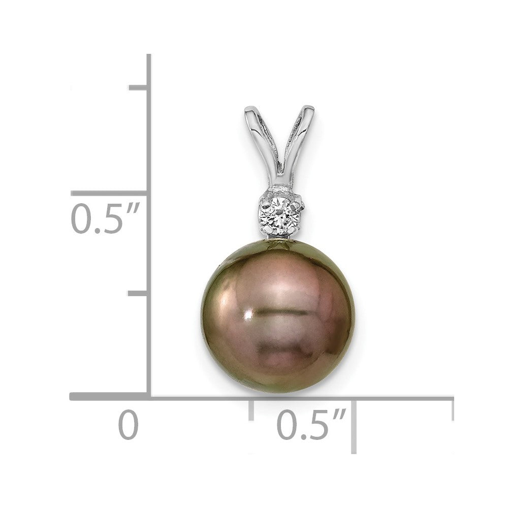 14k WG 9-10mm Round Saltwater Cultured Tahitian Pearl .05ct Dia. Pendant