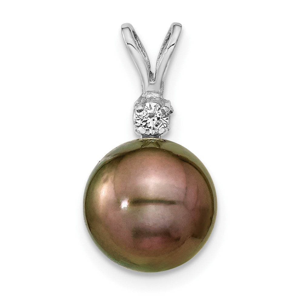 14k WG 9-10mm Round Saltwater Cultured Tahitian Pearl .05ct Dia. Pendant