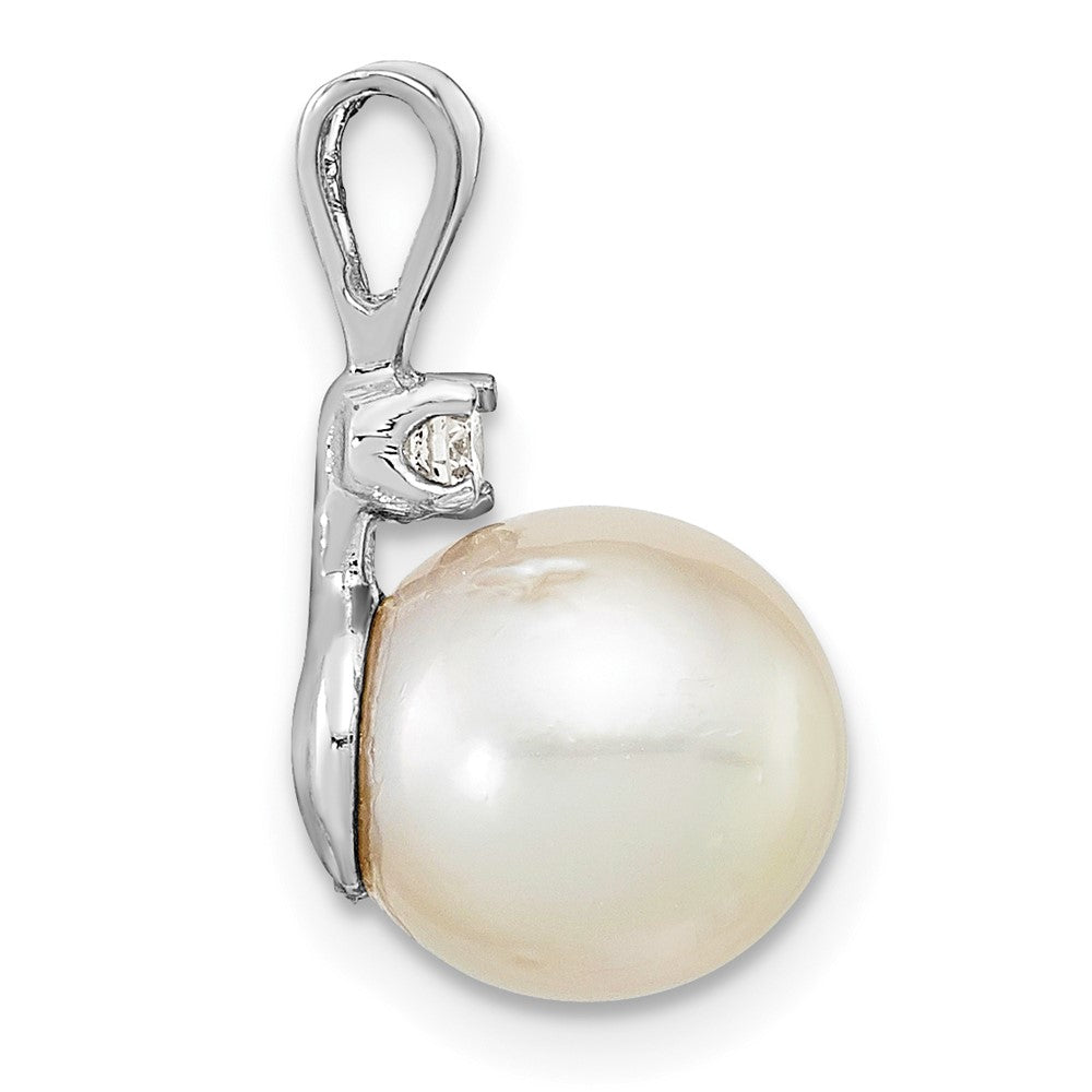 14KW 9-10mm Round White Saltwater South Sea Pearl .05ct. Dia. Pendant