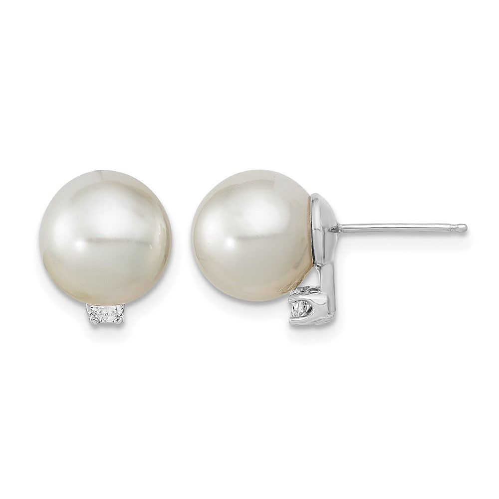 14KW 9-10mm Round White Saltwater South Sea Pearl and Diamond Earrings