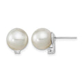 14KW 9-10mm Round White Saltwater South Sea Pearl and Diamond Earrings