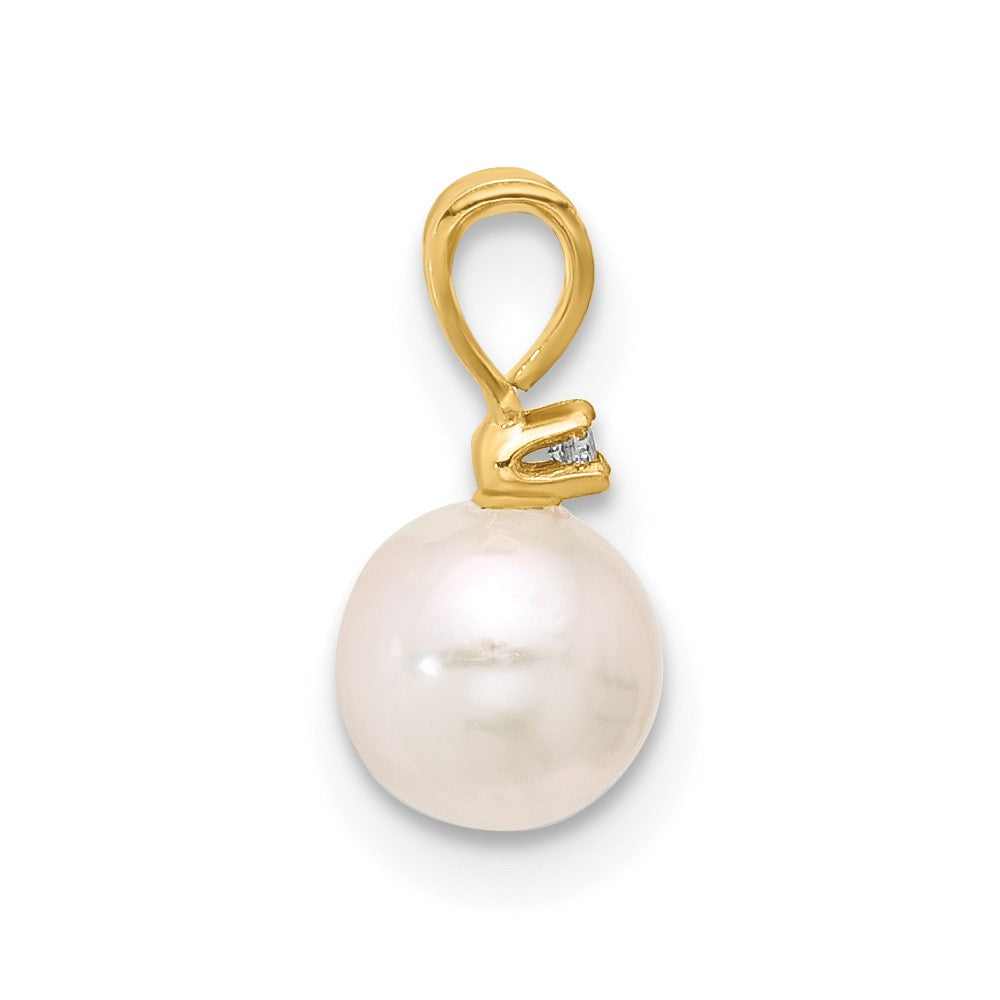 14k 5-6mm Round White Saltwater Akoya Cultured Pearl Diamond Pendant