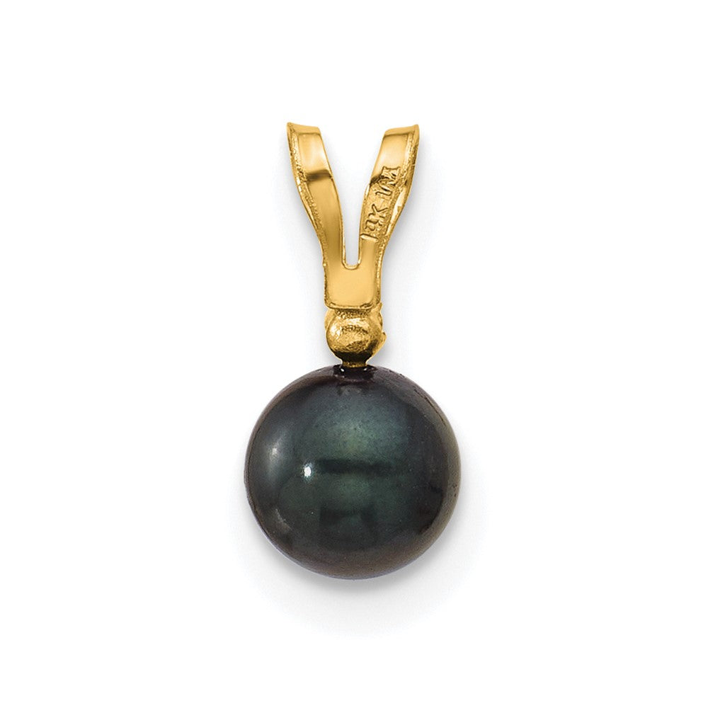 14k 5-6mm Black Round Saltwater Akoya Cultured Pearl Diamond Pendant