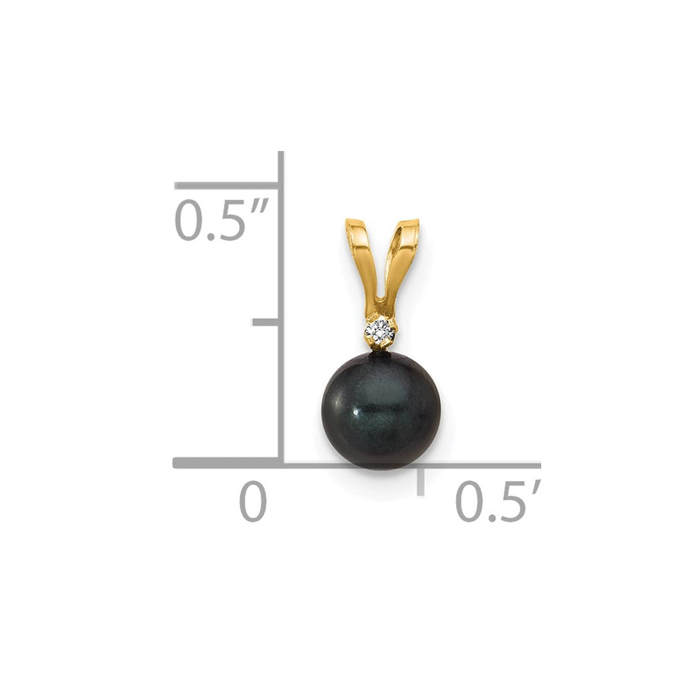 14k 5-6mm Black Round Saltwater Akoya Cultured Pearl Diamond Pendant