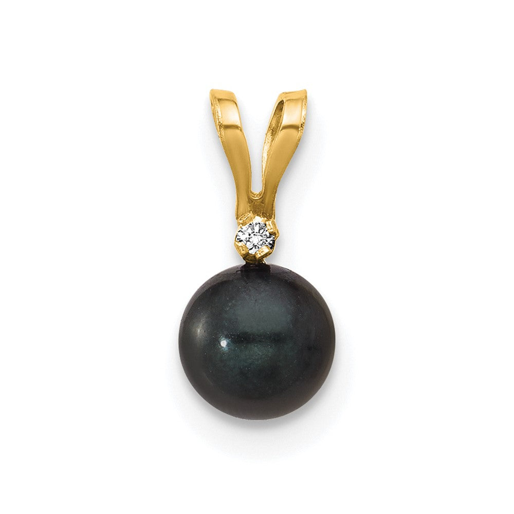 14k 5-6mm Black Round Saltwater Akoya Cultured Pearl Diamond Pendant