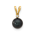 14k 5-6mm Black Round Saltwater Akoya Cultured Pearl Diamond Pendant
