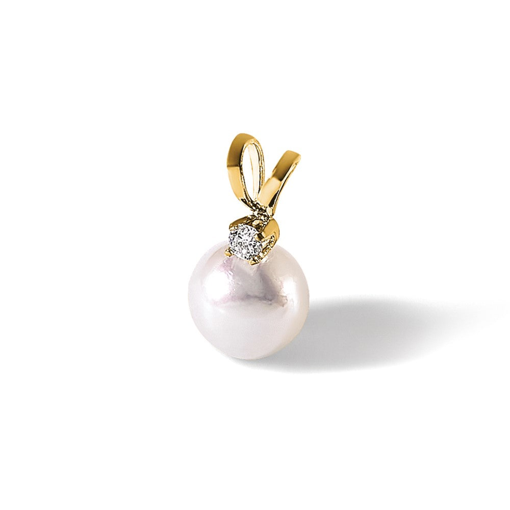 14k 6-7mm Round White Saltwater Akoya Cultured Pearl Diamond Pendant